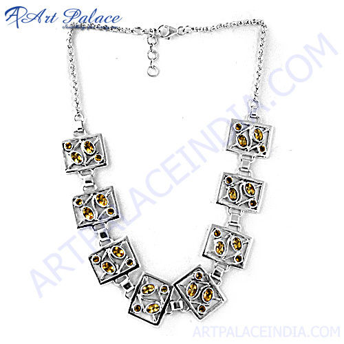 Gracious Fashion Citrine Silver Necklace