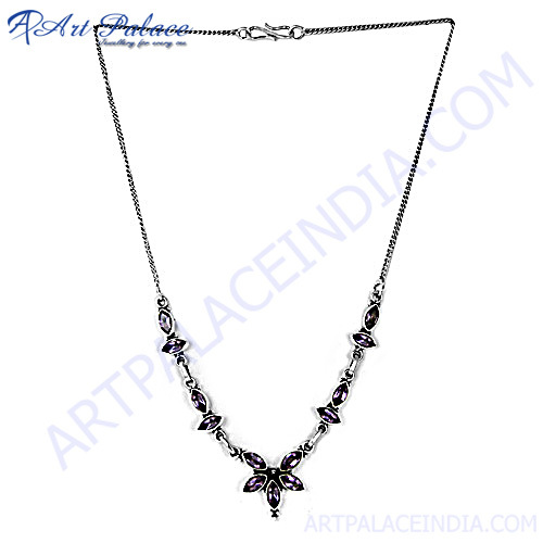 Star Shape New Amethyst Silver Necklace