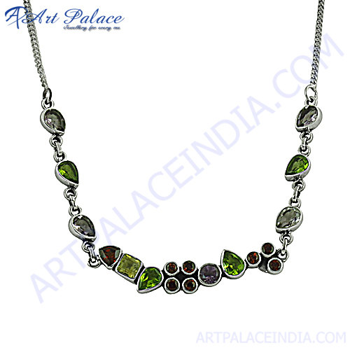 Most fashionable Multi Stone silver Necklace