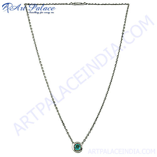 Fashionable Blue Topaz Silver Necklace