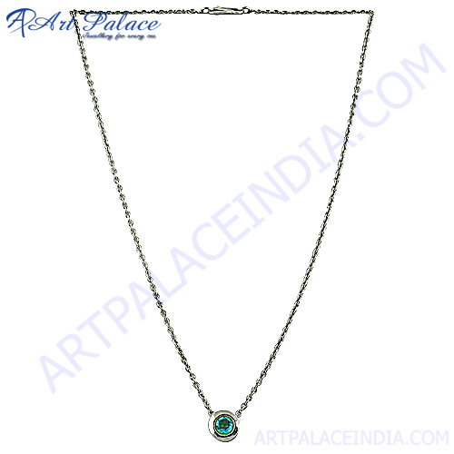 Fashionable Blue Topaz Silver Necklace 