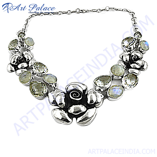 Crystal And Moon Stone Silver Necklace By ART PALACE