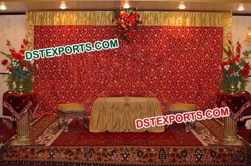 Wedding Stage Designer Embrodry Backdrop - Fabric Red, Customizable Size, Embroidered, Easy Setup, Elegant Design