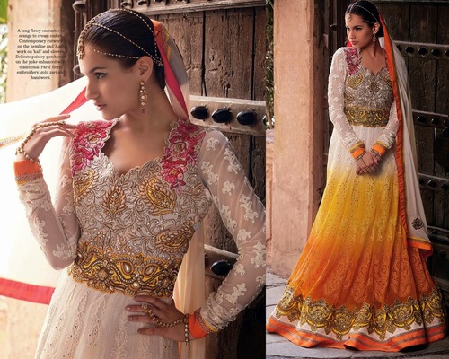 Superb Coral & Yellow Designer Outfit Dress