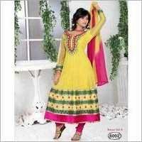 Ladies Salwar Suit - Net Fabric Anarkali Suit, Yellow And Pink Color | Full Sleeves, Comfortable Wear, No Fade, Washable, Versatile For All Seasons