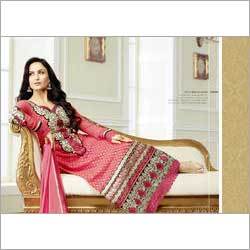Exclusive Salwar Kameez - Pure Georgette Fabric, Cotton Silk Bottom, Pink Color, Full Sleeves | Embroidered, Patch Work, Stylish for Parties and Festivals