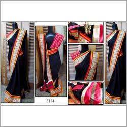 Black Desinger Party Wear Saree With Havey Boder Decoration Material: Laces