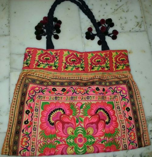 Bags & Luggage - Cotton 12x10 Inches Red, Open Top | Floral Embroidered, Handmade, Lightweight with Cotton Rope Handles