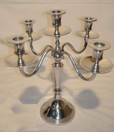 Metal Candle Stand - Aluminum, 12" Height, Silver Color | Classic Style with 5 Arms, Glossy Finish for Elegant Home Décor