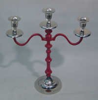 Carved Candle Holder - Aluminum 15x12 Inches, Red And Silver Glossy Finish | Classic Ornate Design, Lightweight, Curved Shape With Holders