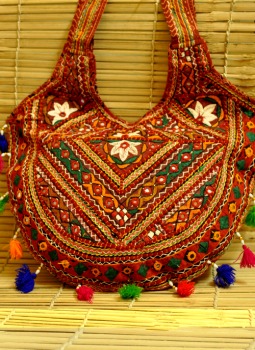 Kanch Work - Fabric 14x16 Inches, Brown | Handcrafted, Embroidered, Lightweight Handbag