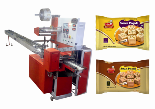 Soan Papdi Packing Machine - 18x4x6 inches, White | PLC Control, 2hp Electric Drive, Automatic Wrapping with Sterilizer