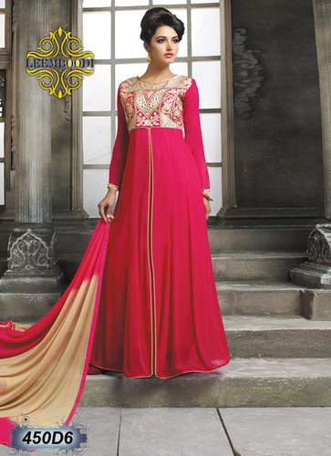 Anarkali Salwar Kameez - Georgette, 54 Inches, Pink | Hand Embroidery, Elegant Design, Comfortable Fit