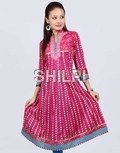 Cotton Anarkali With Embroidered Neckline Kurti - Standard Size, Printed Pink Cotton | Light In Weight, Washable, Quick Dry