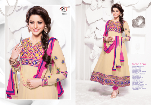 Fancy Suit - Soft Silk, 54 Inches, Beige | Handcrafted Embroidery, Stylish Design, Comfortable Fit, Unique Pattern