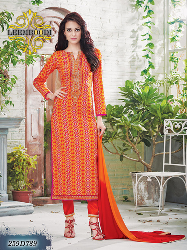 Printed Dress Materials - Cotton, 5m, Orange | Vibrant Prints, Soft Fabric, Stylish Design, Comfortable Wear