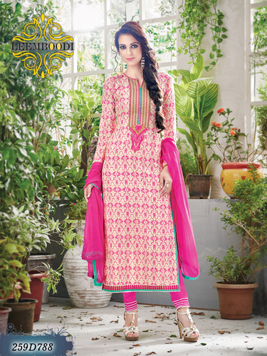 Unstitched Salwar Kameez - Cotton, 55 Inches Length, Pink | Soft Fabric, Printed Design, Comfortable Fit, Stylish Look