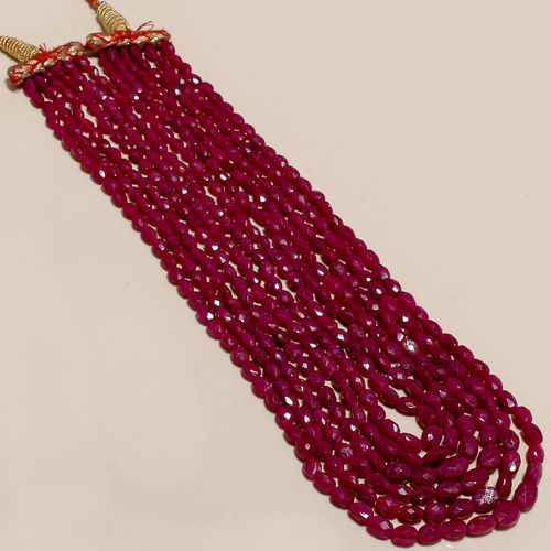 Red Ruby Faceted Oval Beaded Six Starnd Necklace