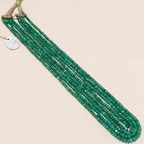 Round Natural Emerald 4 Strand Beaded Necklace