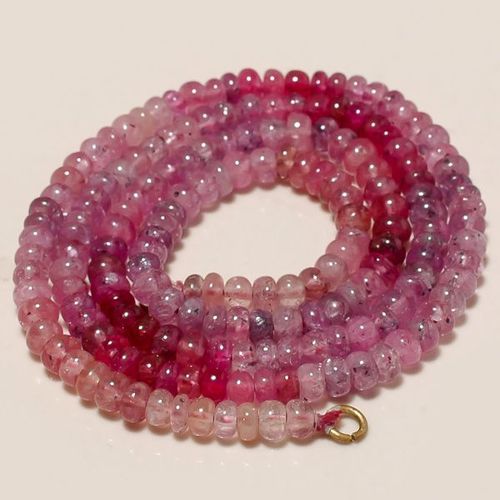 Round Pink Sapphire Plain Rondelle 4Mm-4.5Mm Beaded Necklace
