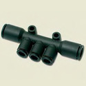 Multiple Tee - D1: 8mm, D2: 4mm, L: 3304mm, H: 6mm, L1: 24.5mm, L2: 23mm, N: 37mm, T: 11.5mm | PE Material, Fixing Holes for Fluid Media