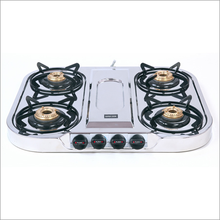 Supercook Pearl Four Burner Stainless Steel - Single-Piece Body, Brass Burners | Easy Cleaning, Elegant Look, 24 Months Warranty
