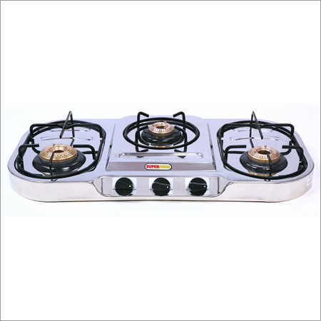 Supercook Pearl Three Burner Stainless Steel - Tri Pan Brass Burners, Step Burner, Easy Cleaning, 24 Months Warranty