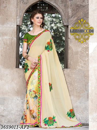 Multi Color Saree - Cotton, 5.5 Meters, Beige | Floral Print, Soft Fabric, Elegant Design, Blouse Piece Included