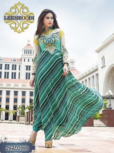 Ethnic Salwar Kameez - Georgette Fabric, Teal Color, Floor Length | Elegant Design, Digital Print, Comfortable Fit
