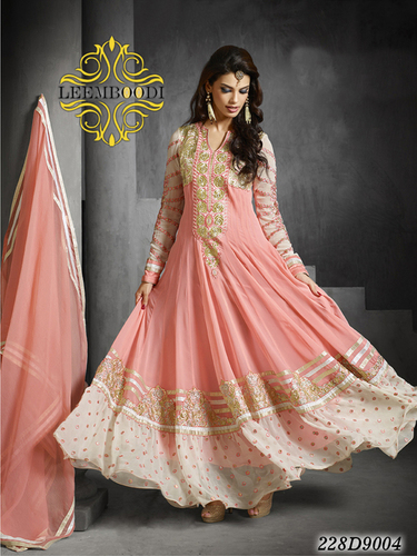 Soft Net Anarkali Bridal Suit - Soft Net, Floor-Length, Peach | Embroidery, Elegant Design, Shrink Resistant, Skin Friendly