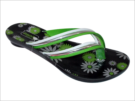 Ladies Chappal - PVC Material, Multiple Sizes, Green Color | Floral Design, Slip-on Fastening, Lightweight, Easy to Clean, Durable, Stylish