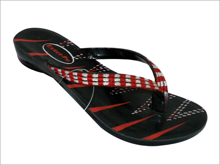 Ladies Chappal - PVC Material, Various Sizes, Black Color with Striped Pattern | Lightweight, Breathable, Comfortable Fit, Stylish Design, Easy to Clean