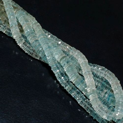 Round Aquamarine Machine Cut Faceted Tyre Beads Single Strand