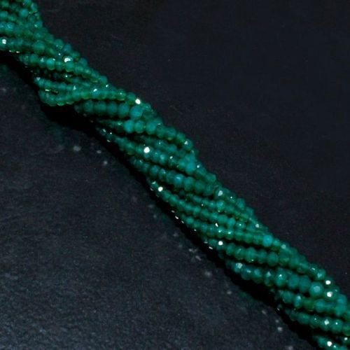 Round Green Onyx Faceted Rondelle  Single Strand Beads