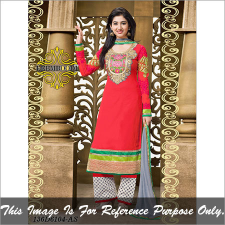 Women Salwar Suits - Cotton Blend, Red, Custom Size | Stylish Look, Soft Texture, Embroidered Pattern, Seamless Stitching