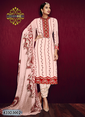 Dress Material - Silk Blend, Pink, Variable Size | Handcrafted Floral Embroidery, Elegant Design, Comfortable Fit