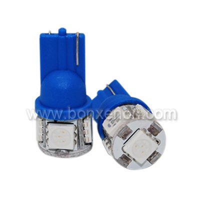 Side Turn Light T10-W5W-5SMD-5050 - Plastic Metal Base W5W, Blue, 5PCS 5050SMD LEDs, 120° View Angle, Low Voltage