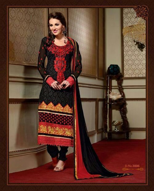 Black And Red Georgette Long Salwar Kameez