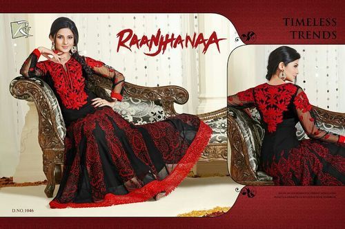 Red And Black Anarkali Long Salwar Suits