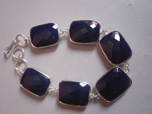 RECTANLGE 6PCS PURPLE CHALCEDONY STERLING SILVER BRACELET
