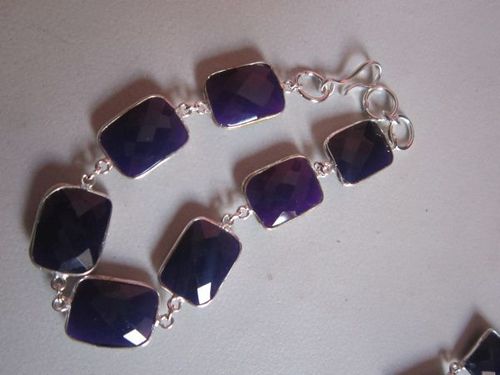 RECTANGLE 7PCS PURPLE CHALCEDONY STERLING SILVER BRACELET