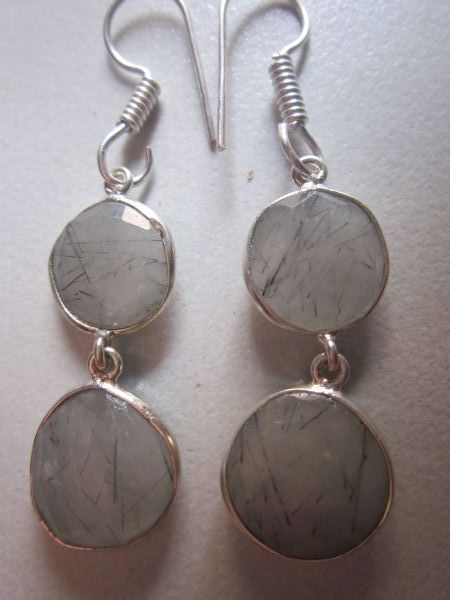 Rings Natural Rutile Quartz Steling Silver Plated Ready To Wear Earring