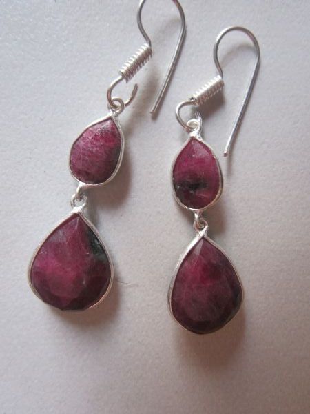 Natural Red Ruby Zosite Steling Silver Plated Ready To Wear Earring Weight: 2-10 Grams (G)