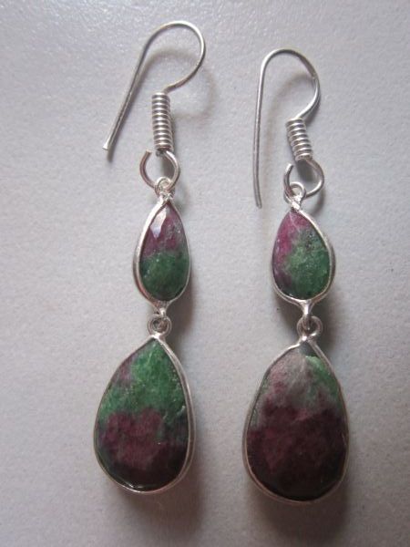 Natural Bio Ruby Zosite Earrings - Silver Plated, White Gold with Dichroism Effects