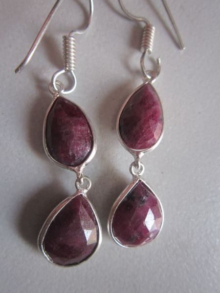 Natural  Red Ruby Zosite Steling Silver Plated Ready To Wear Earring