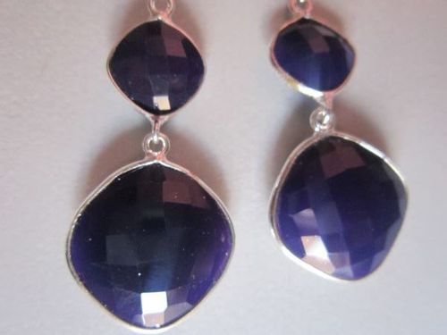 Round Purple Chalcedony Square Shape Readt To Wear Earring