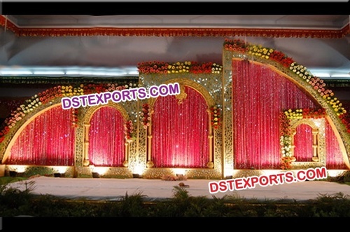 Wedding Stage Golden Fiber Backdrop Decoration Set Wedding Stage