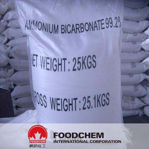 Ammonium Bicarbonate Powder FCCV - White Crystals 99.0-100.5% Assay Water Soluble | Food Grade Leavening Agent High Purity 25kg Bag Packaging