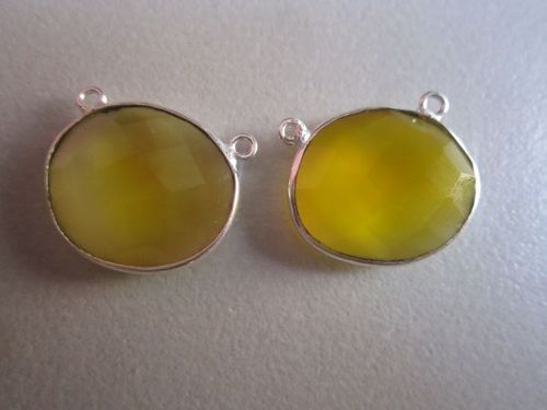 Natural Yellow Chalcedony Oval Connectors