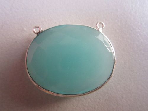 NATURAL  AQUA CHALCEDONY  OVAL  CONNECTORS